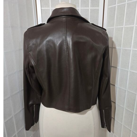 NWT Eloquii Faux Leather Moto Zip Up Short Asymmetrical Jacket Plus Size: 14/16 - Picture 9 of 11